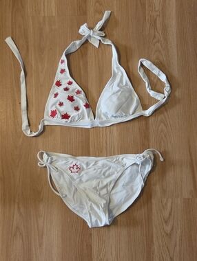 Canadian Bikini Set with Red Maple Leaf Embroidery